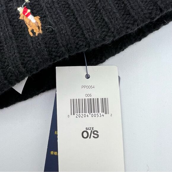 Polo Ralph Lauren Black Wool Blend Ribbed Beanie Hat Unisex One Size - Picture 3 of 4